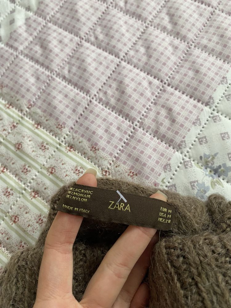 Jasny brązowy dłuższy sweterek sweter z golfem M 38 zara golf moher