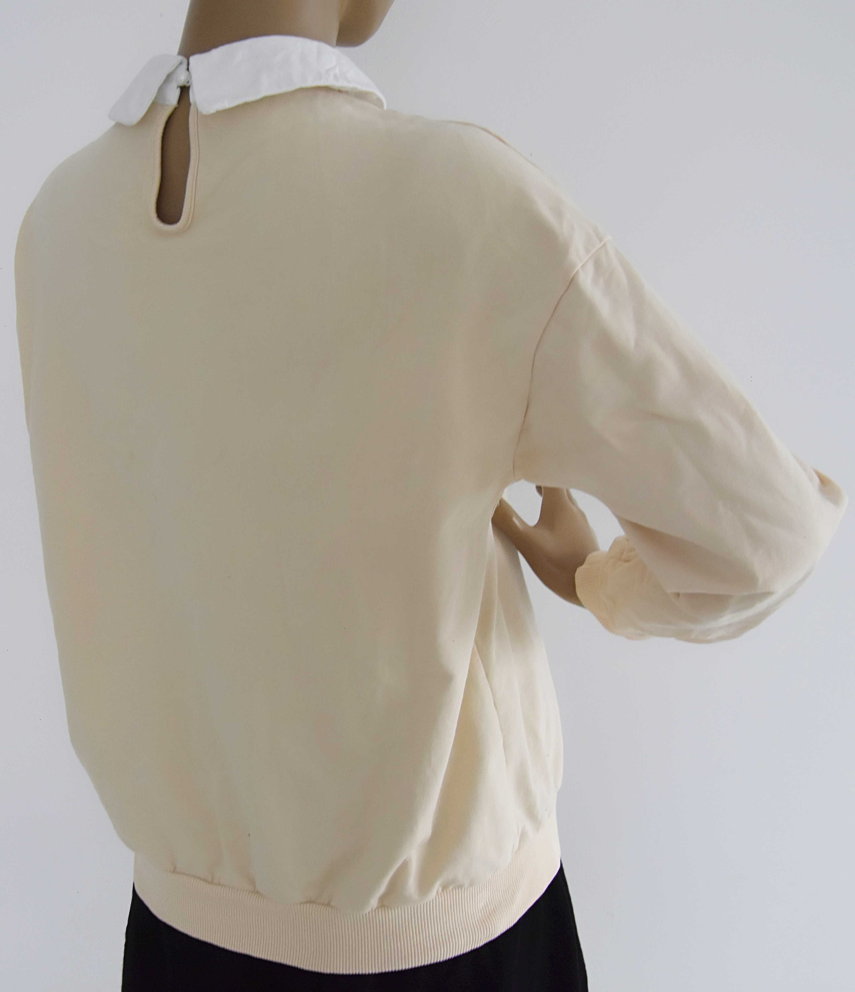Bluza Zara kremowa z białym kołnierzykiem S 36 100% bawełna