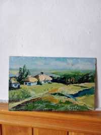 Картина "Сельский пейзаж", масло, миниатюра 17#10 см.