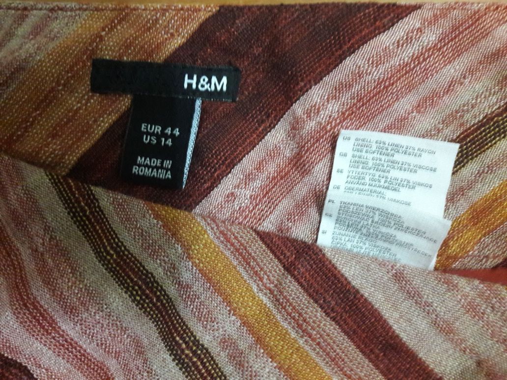 H & M stylowa spódnica len , barwy ziemi ideał r 44/14/XL
