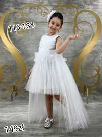 Biała tiulowa asymetryczna sukienka księżniczka ze spinką 7 lat