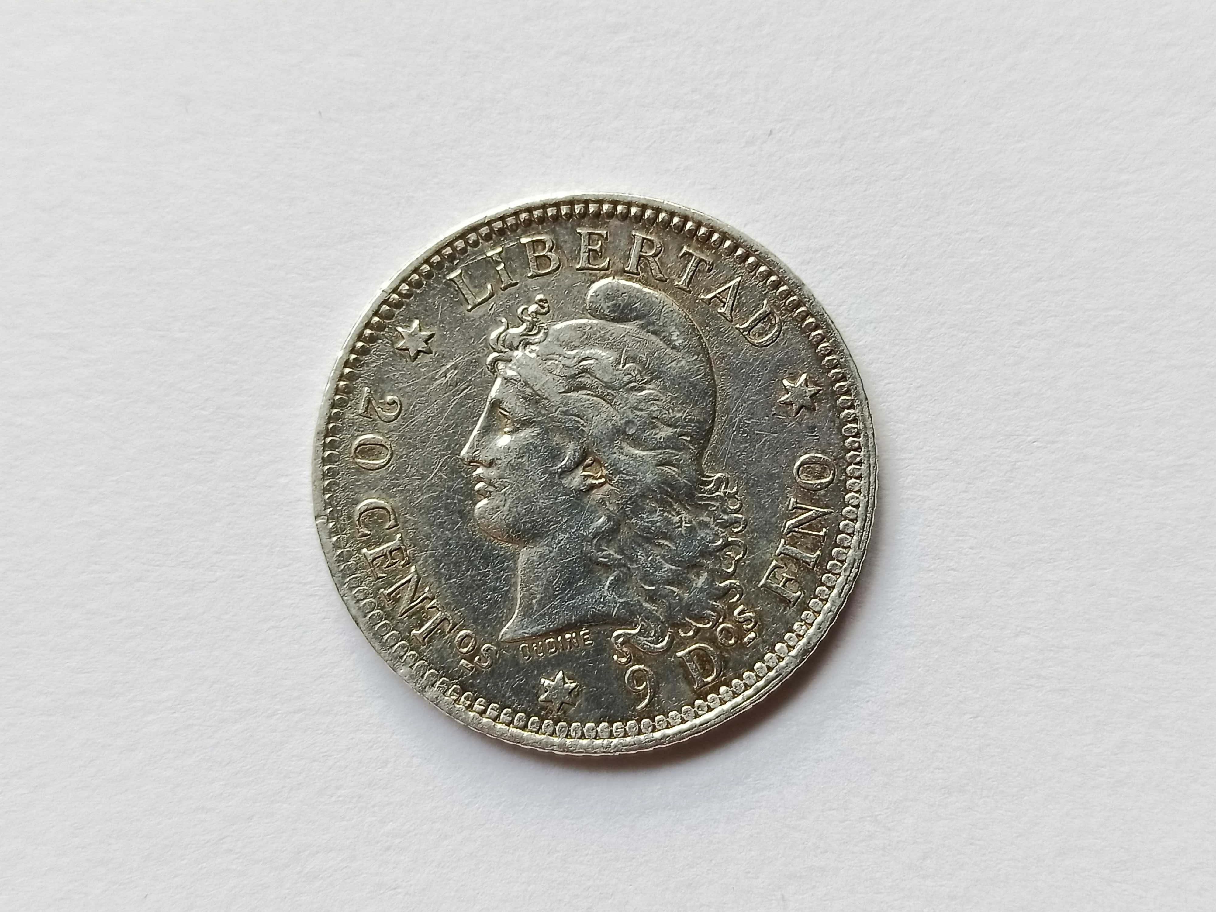 20 Centavos 1882 Argentyna rzadka oryginał Srebro