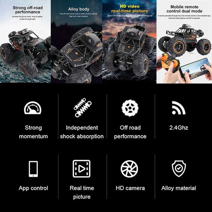 Samochód Zdalnie Sterowany Z Kamerą Wifi Auto Rock Crawler Terenówka