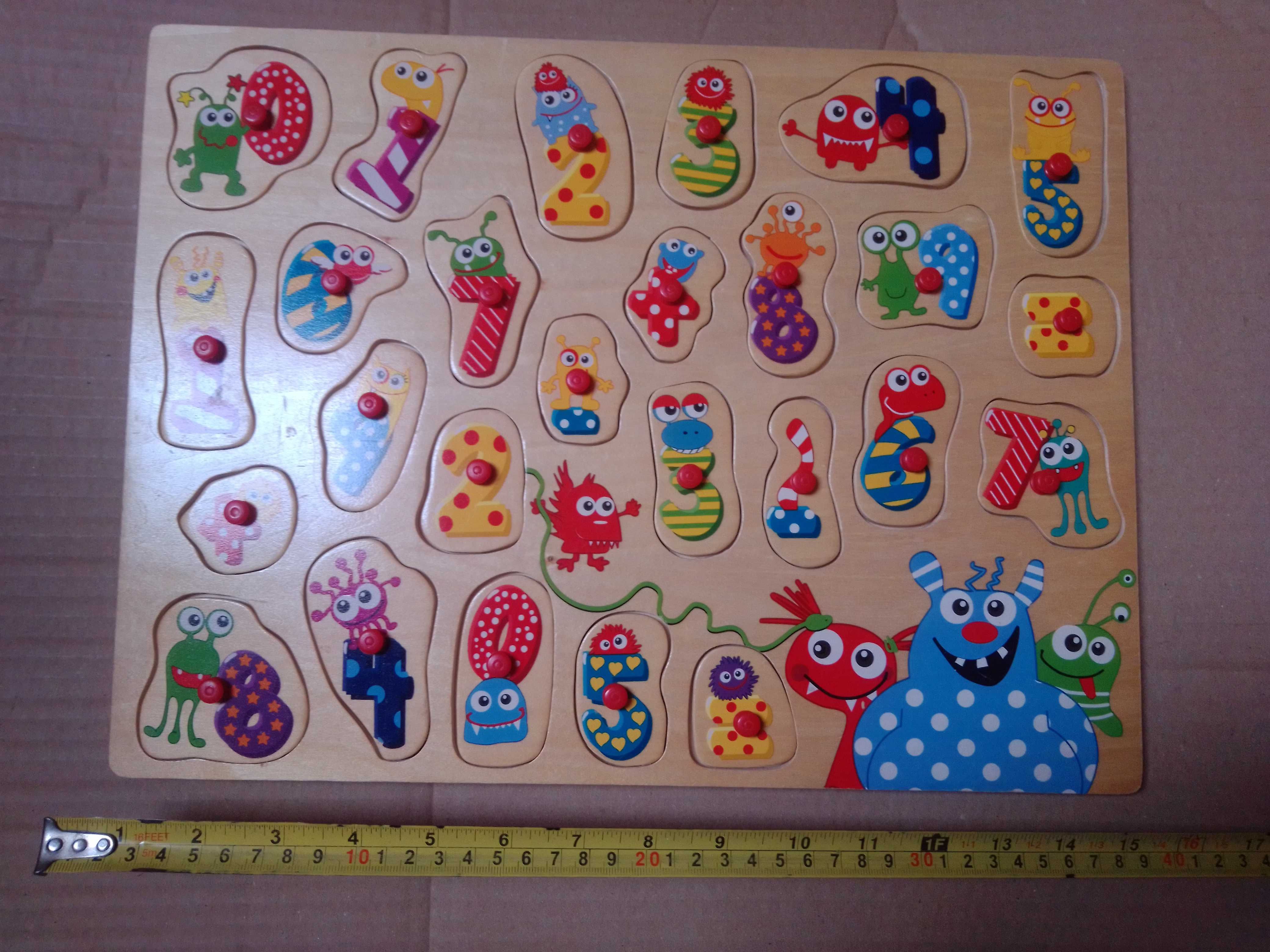 Klocki drewniane kolorowe - puzzle - układanka - sorter