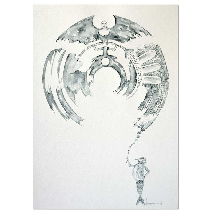 Verba sumus V, obraz akwarelowy, akwarela obraz surrealizm
