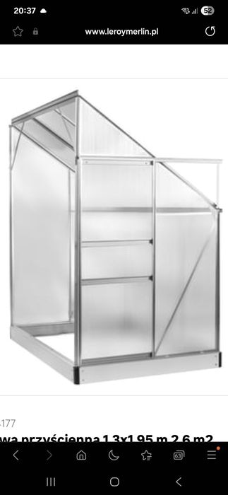 Szklarnia przyścienna nowa 1.3x1.95 m 2.6 m2