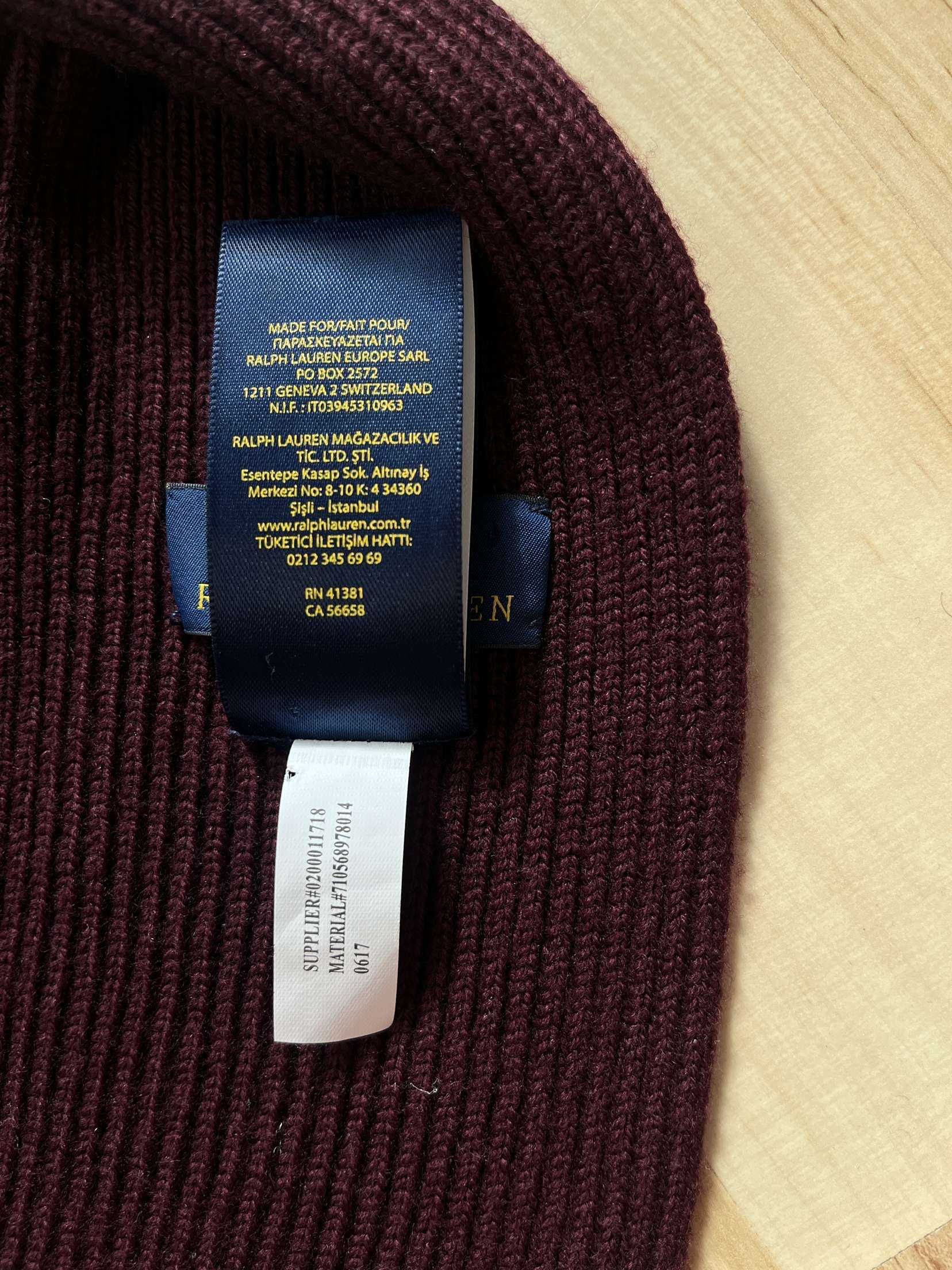 Bordowy Szalik Wełniany Ralph Lauren z Granatowym Logo