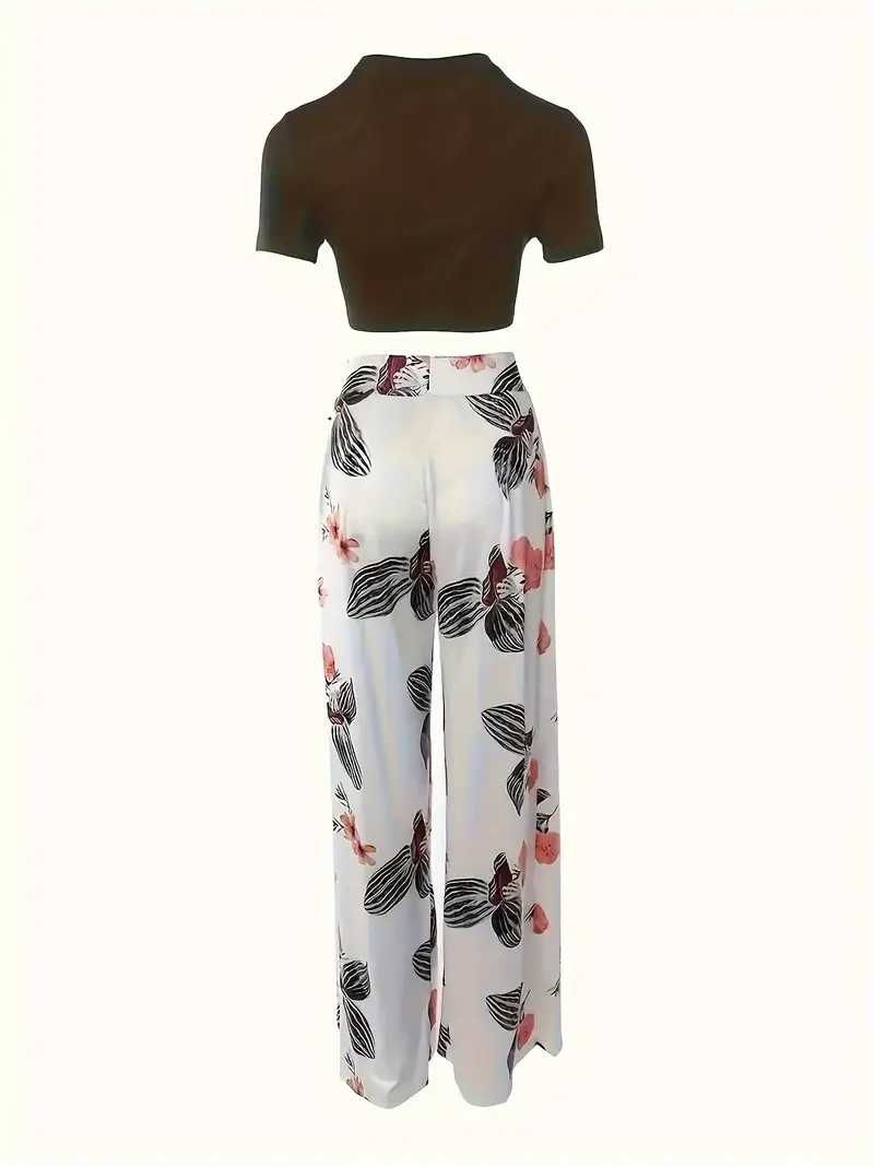 Conjunto de Top Curto e Calças Flare de Cintura Alta para Mulheres