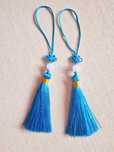 Conjunto Pendentes 2 Borlas Nó Chinês Azul Tassel