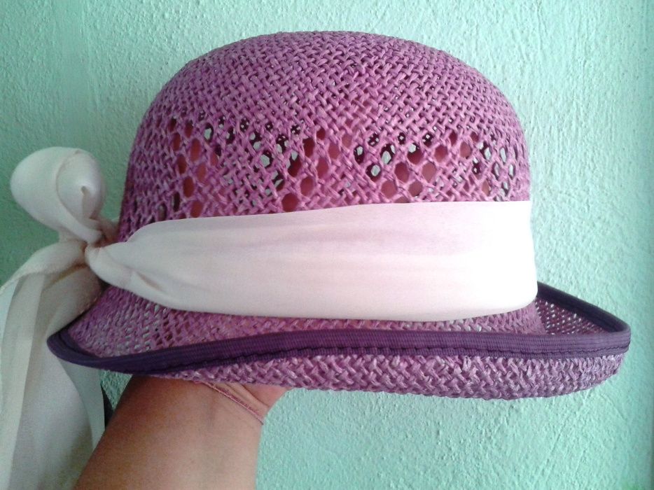 kapelusz słomkowy fioletowy z kokardą 55 nowy