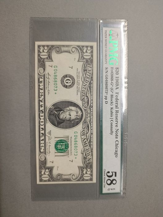 USA 20 Dolarów 1969 Chicago** Seria ZASTĘPCZA PMG 58 EPQ _UNIKAT RZADK