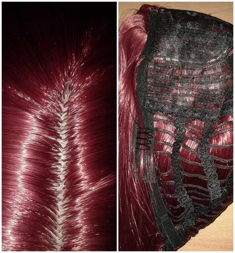 Peruka czerwone wino długa czerwona brodowa cosplay wig bez grzywki