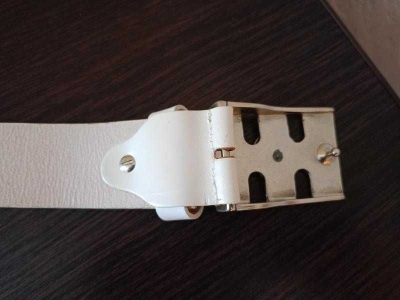 Шкіряний білий ремінь з пряжкою Route 66