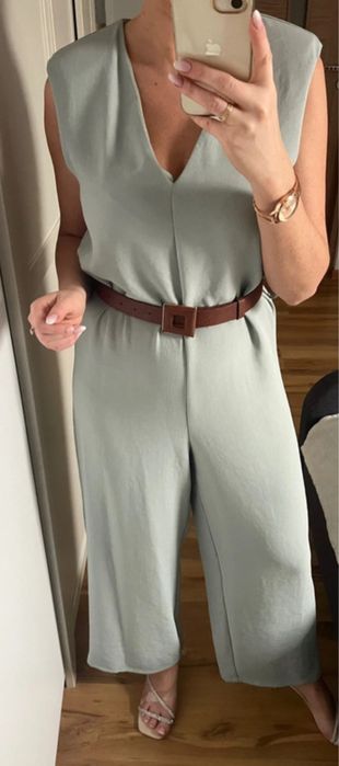 Nowy kombinezon miętowy z paskiem ZARA rozmiar S 36