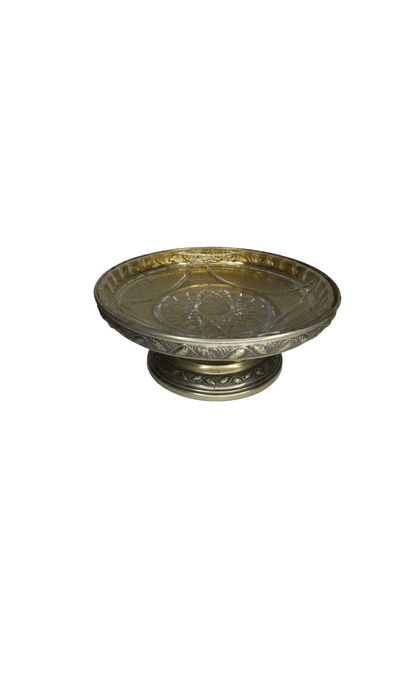 Patera metalowa ze szklanym wkładem w stylu secesja B093020