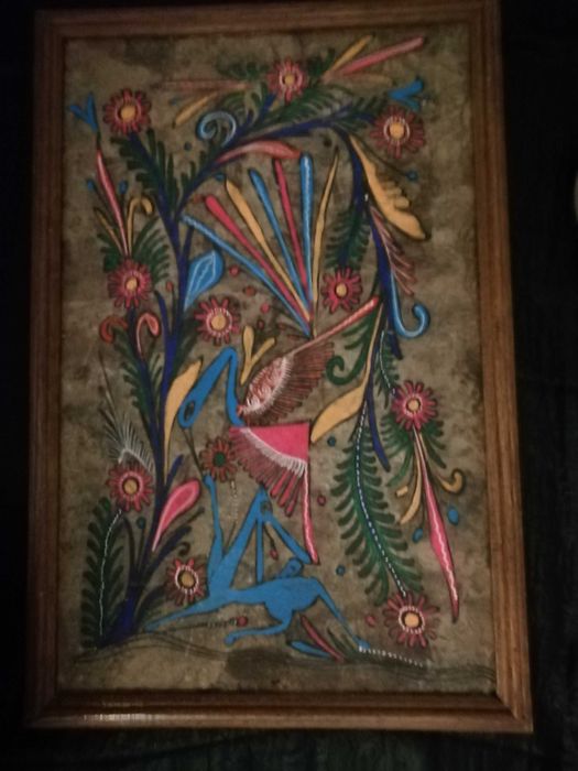 Quadro /tela antiga em pele pintada à mão -Original da América do Sul*