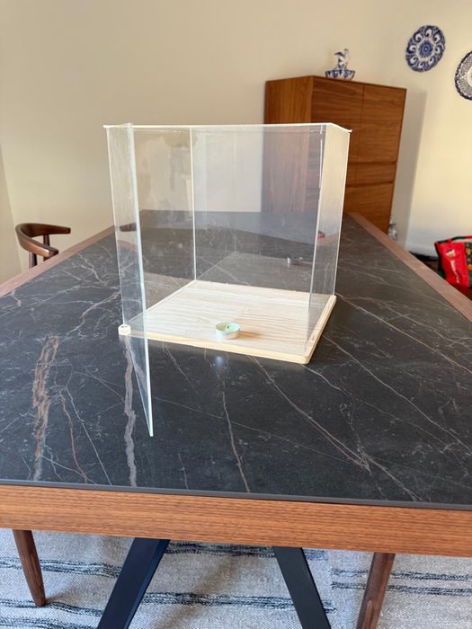 Vitrine acrilica com base de madeira