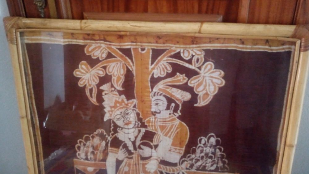 Quadro pintado em seda motivo indiano