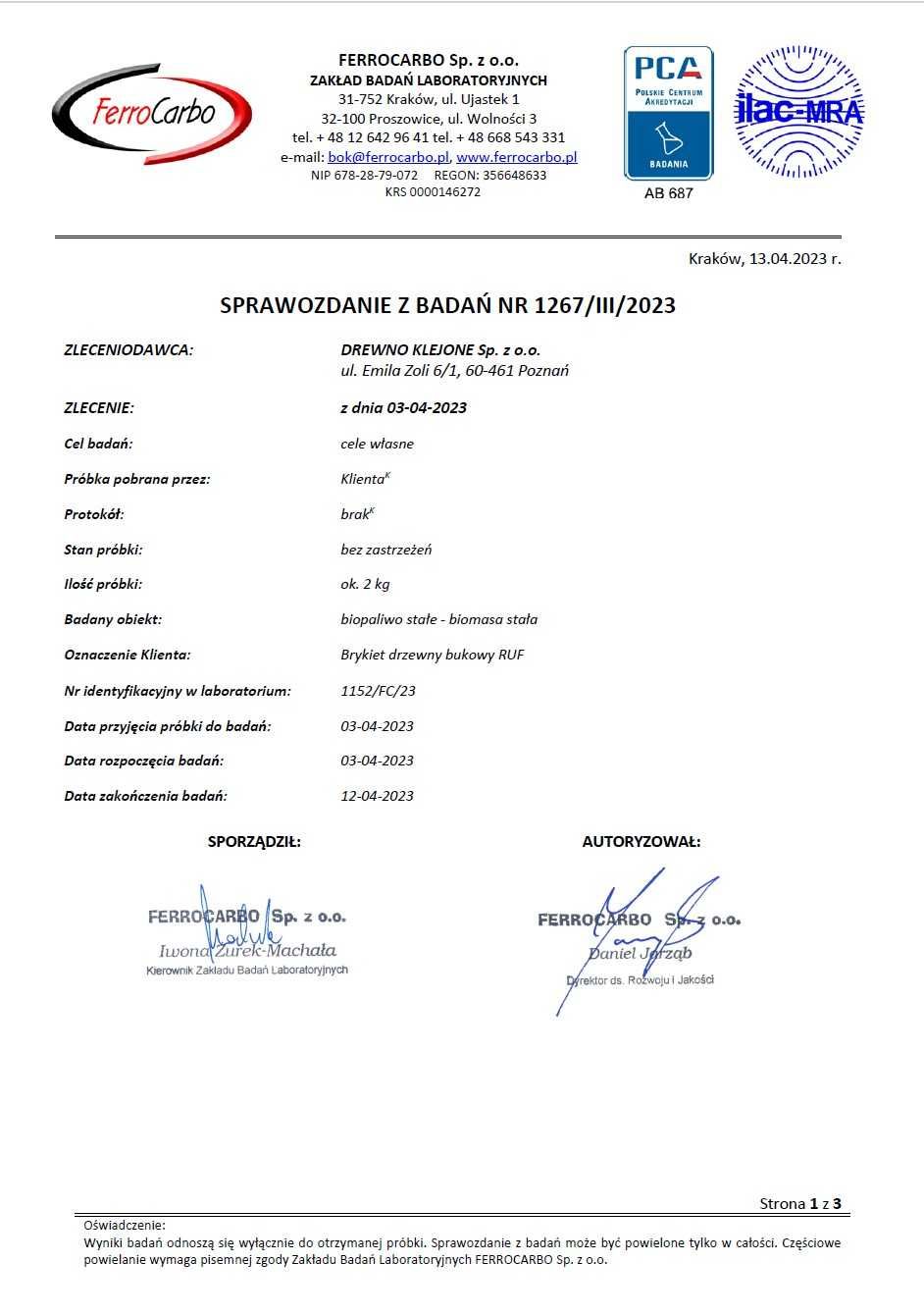 Brykiet drzewny bukowy RUF 24 tony (cały tir)