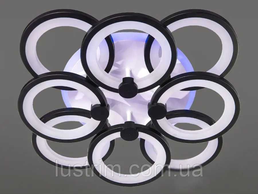 Біла люстра led кільця з дімером та LED підсвічуванням, 150W