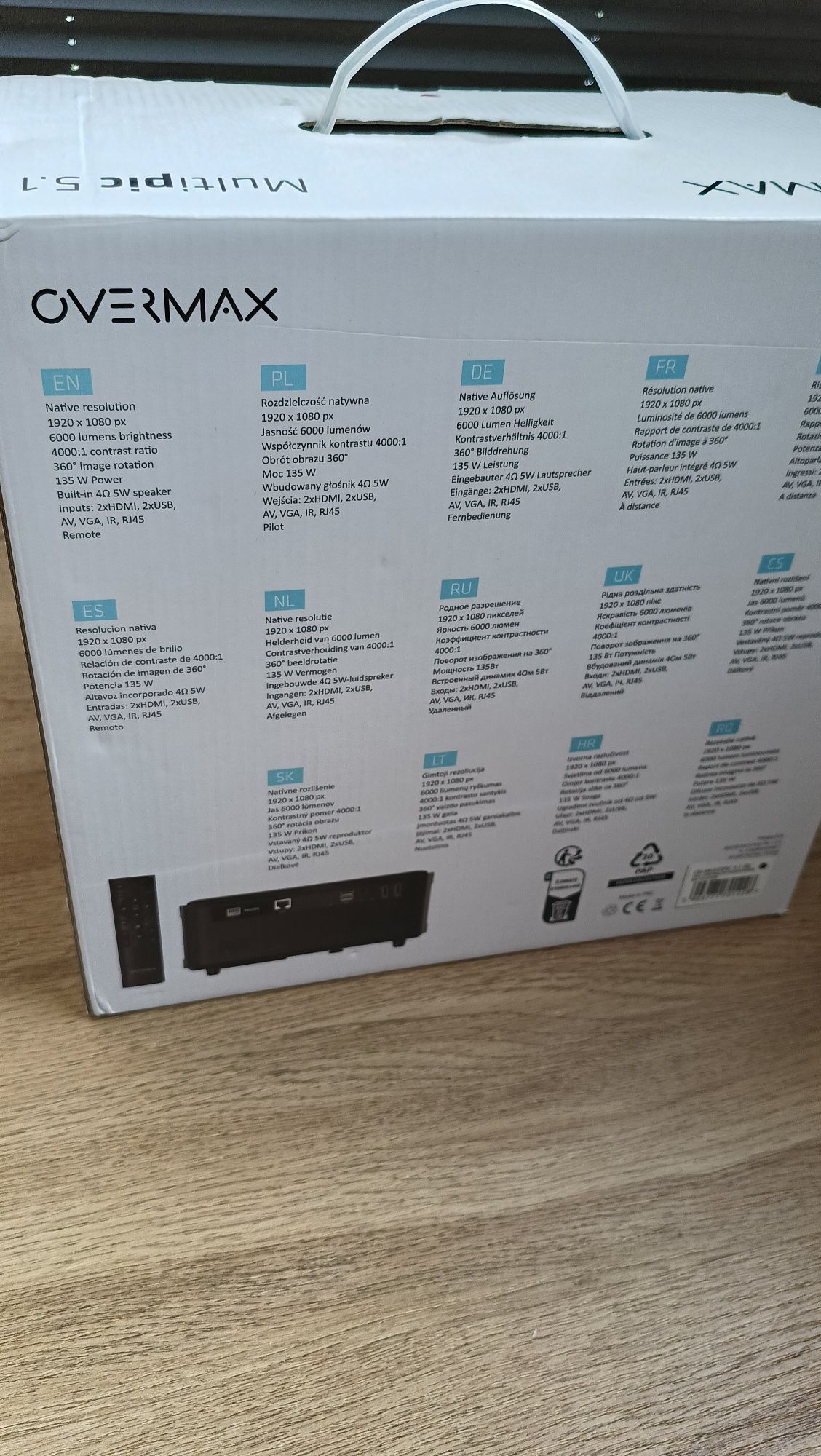 Projektor OVERMAX Multipic 5.1 wraz z uchwytem do montażu