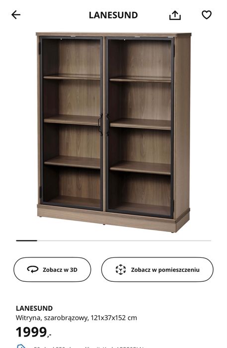 Ikea Lanesund witryna szklane drzwi drewno dab