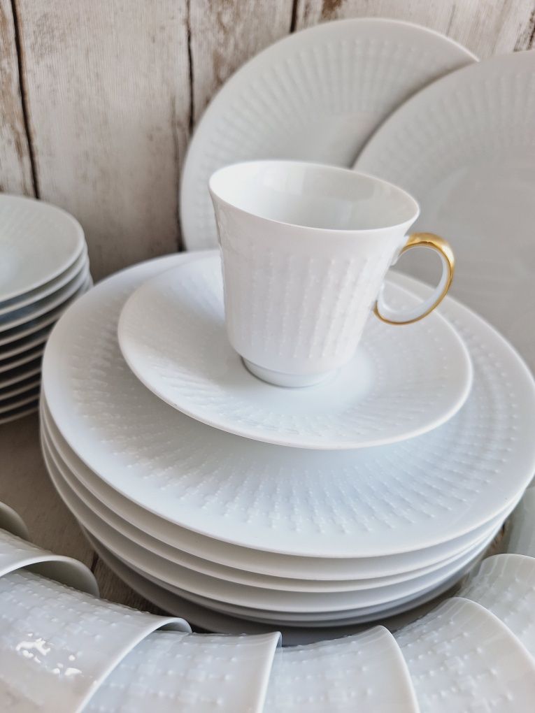 Zestawy śniadaniowe, trio Hutschenreuther, piękna biała porcelana