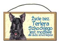 Tabliczka uwaga pies zabawna drewniana Terrier Szkocki 45
