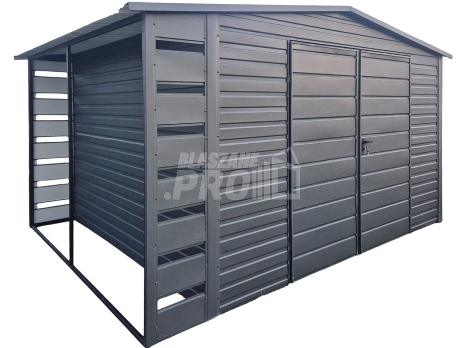 Schowek  domek ogrodowy  4x3,5 + wiata 0,5m  Antracyt dwuspadowy GP602