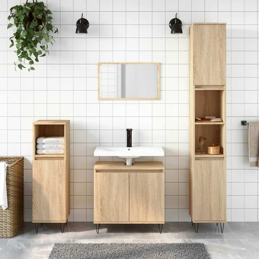 3-częściowy zestaw szafek łazienkowych z drewna konstrukcyjnego, dębu