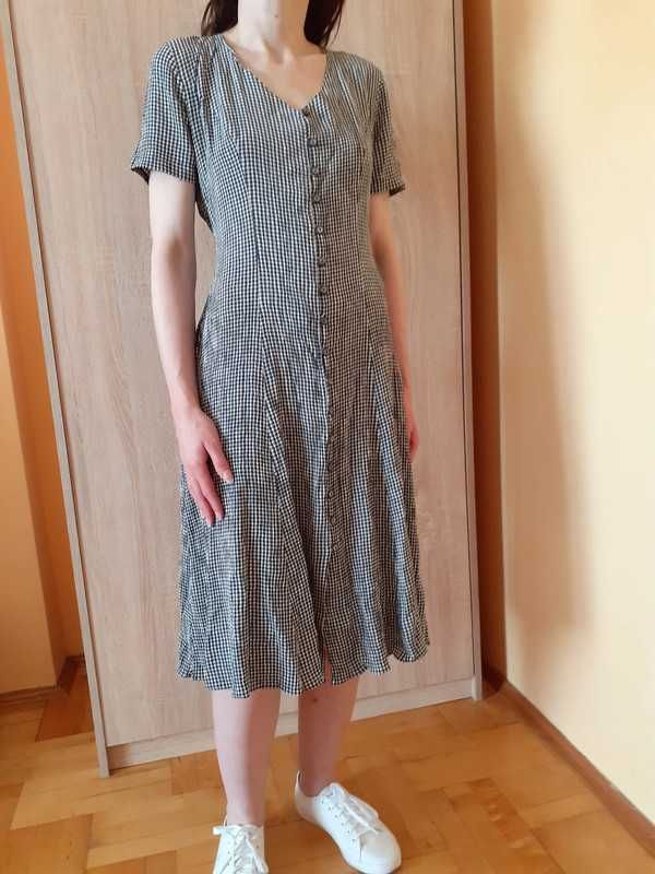 38 40 42 Sukienka z kieszeniami letnia midi guziki kratka Vichy retro