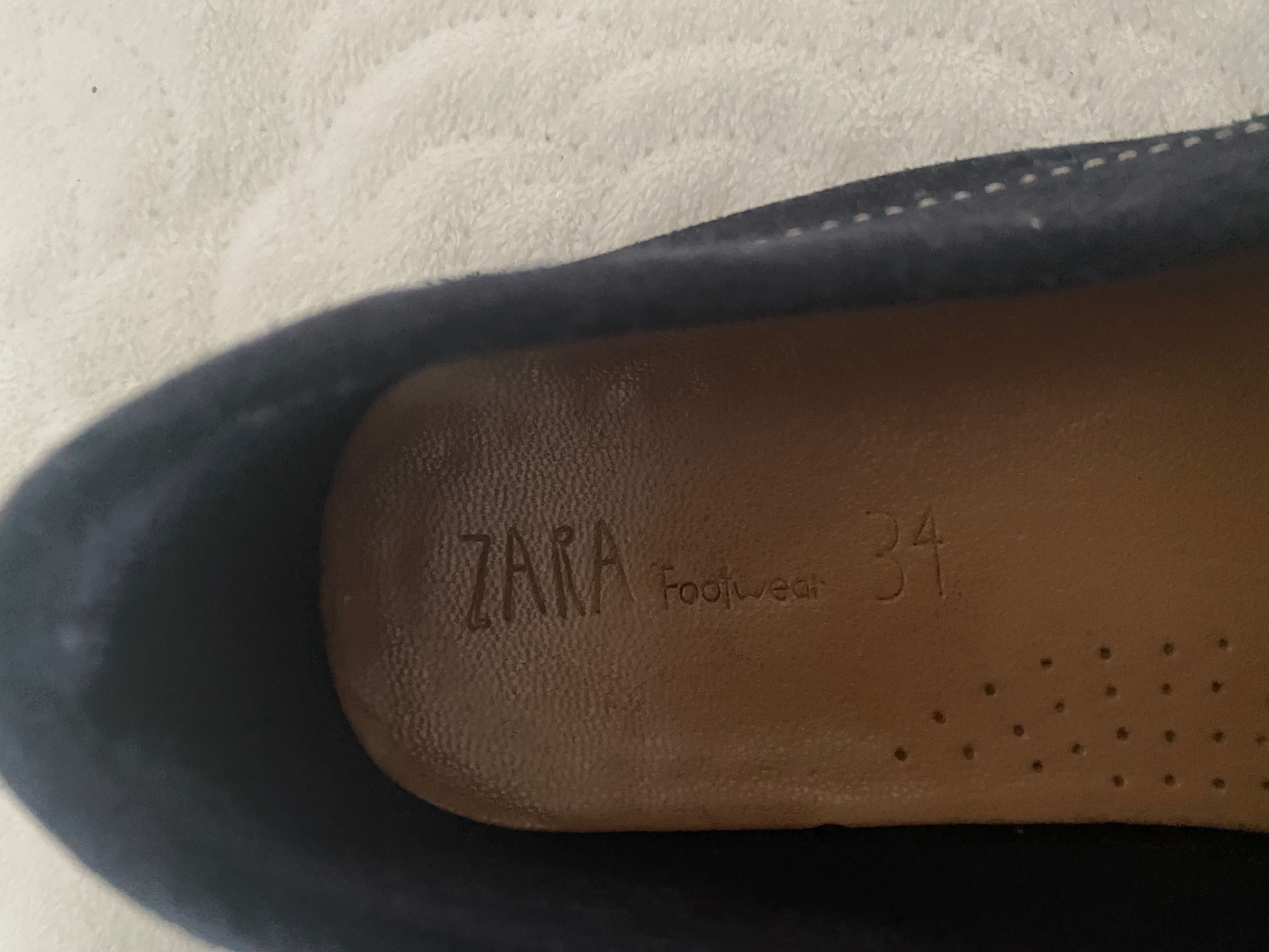 Buty mokasyny Zara skórzane rozm.34 granatowe chłopięce