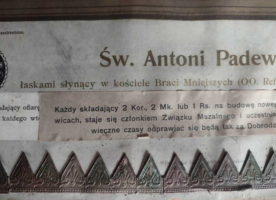 Przedwojenny obraz,Bronowice Św.Antoni,aniołki,cegiełka na kościół