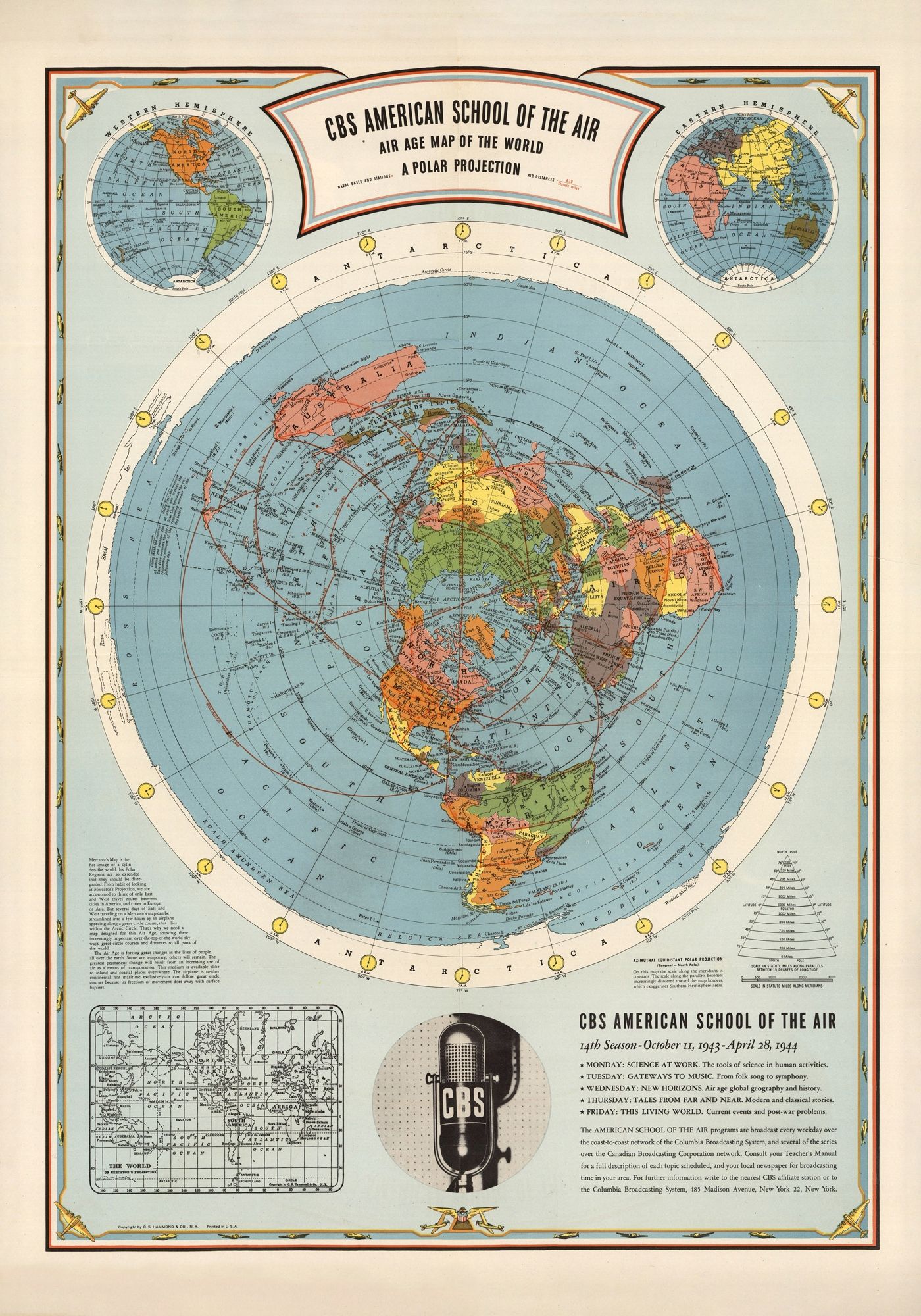 Mapa CBS American School of the Air - płaska ziemia - 30x21cm
