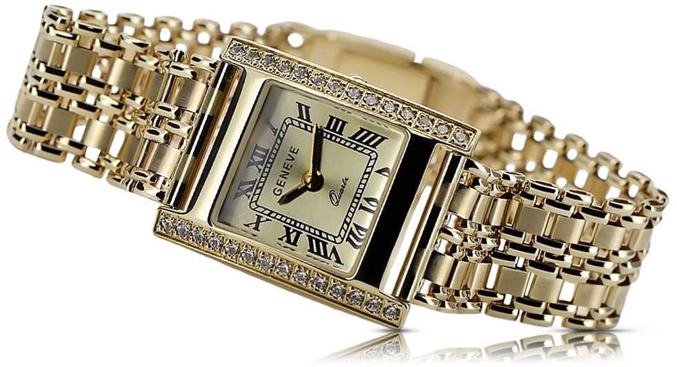 Złoty zegarek z bransoletą damski 14k 585 Geneve lw035y&lwb001y W