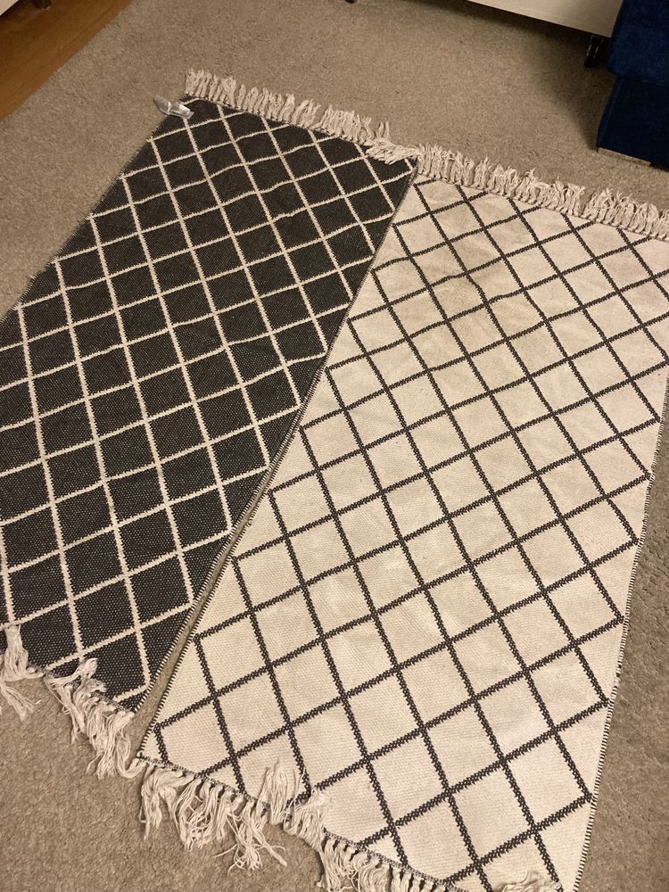2 Tapetes algodão desenho geométrico preto e branco 70x140 cm