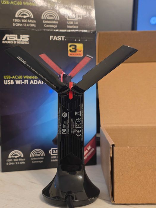 Потужний Wi-Fi адаптер Asus USB-AC68 | двохдіапазонний 5 ГГц+2.4 ГГц