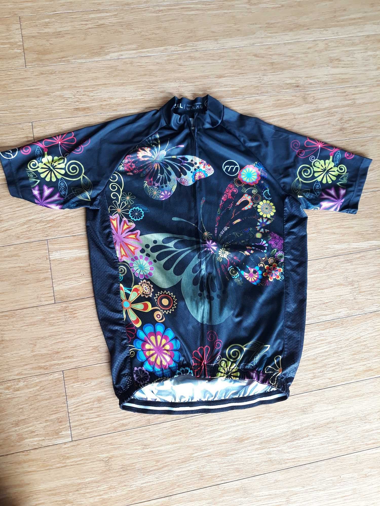 Koszulka rowerowa XXL czarna motyle kwiaty