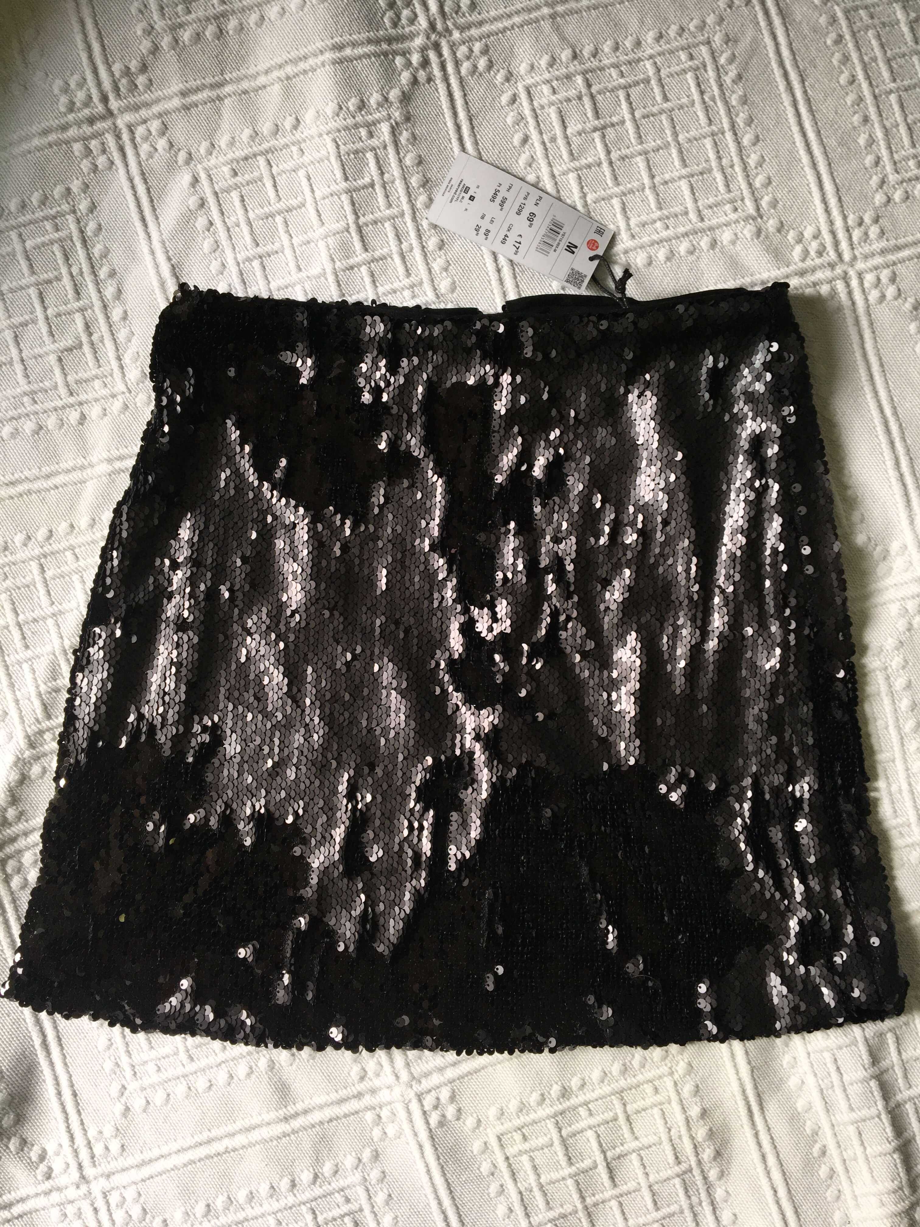 Czarna mini spódniczka z cekinami nowa RESERVED M