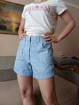 Niebieskie spodenki damskie wysoki stan S/M 36/38 cargo capri z kiesze