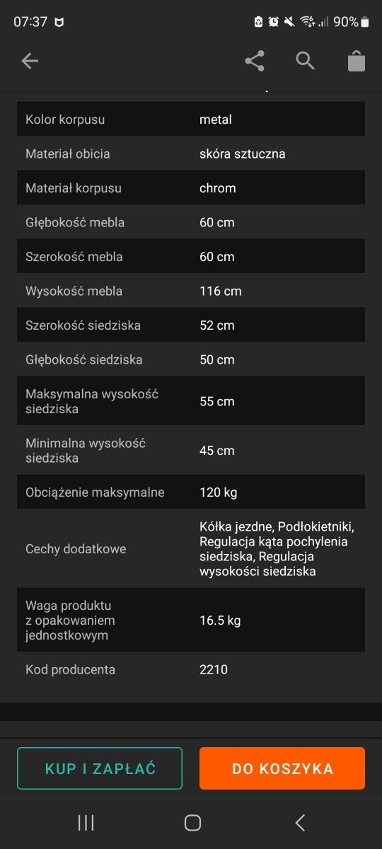 Fotel obrotowy skóra ekologiczna, nowe kółka.