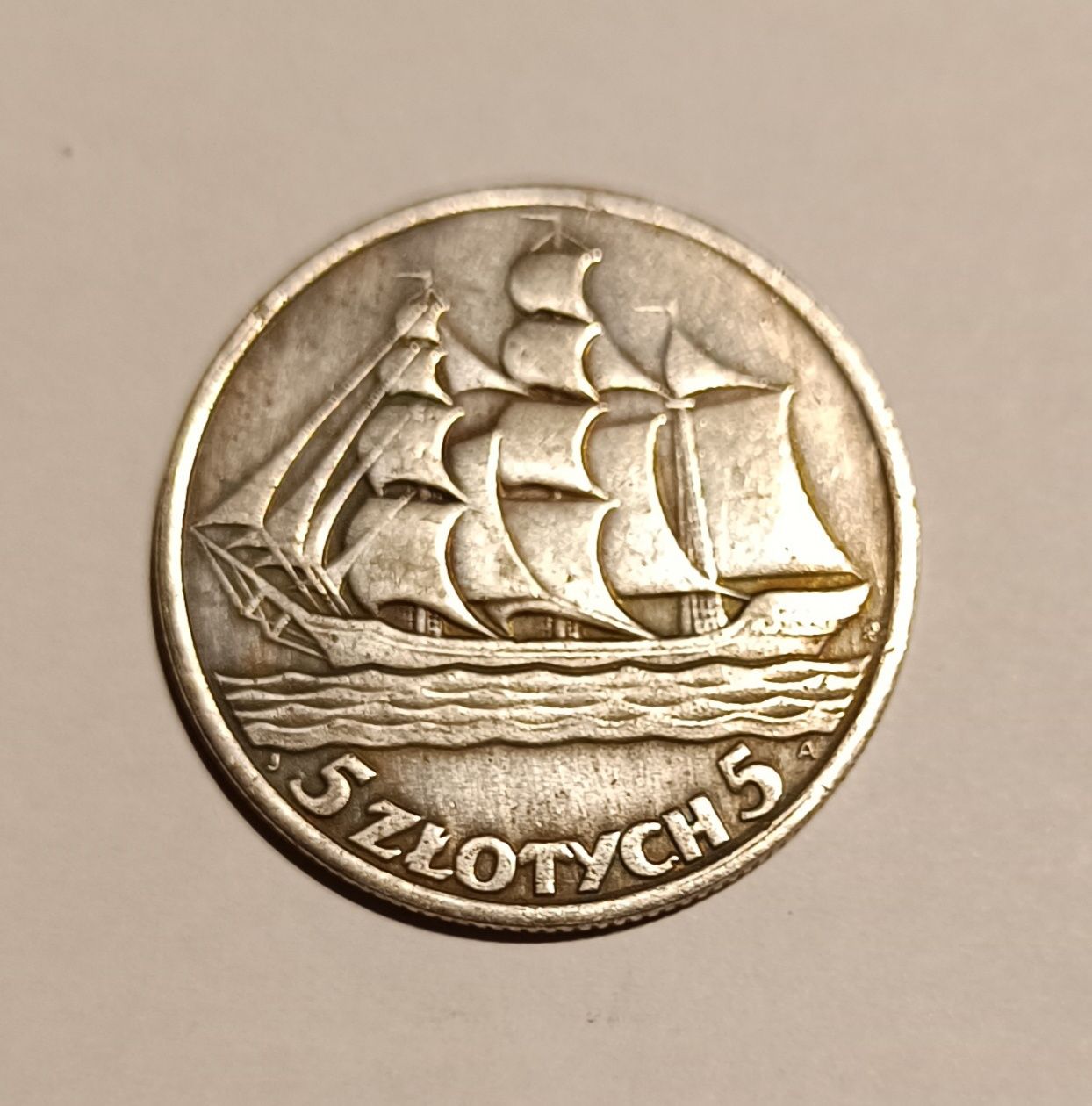 Moneta 5 złorych, żaglowiec 1936r.