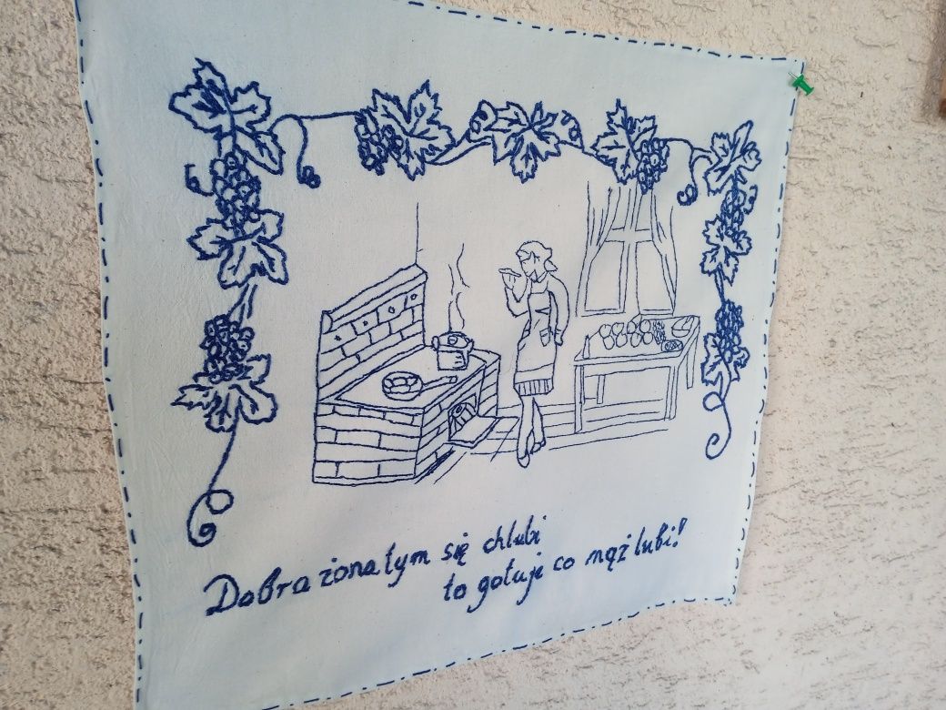 Makatka ścienna ręcznie haftowana nowa.Dobra żona tym się chlubi...