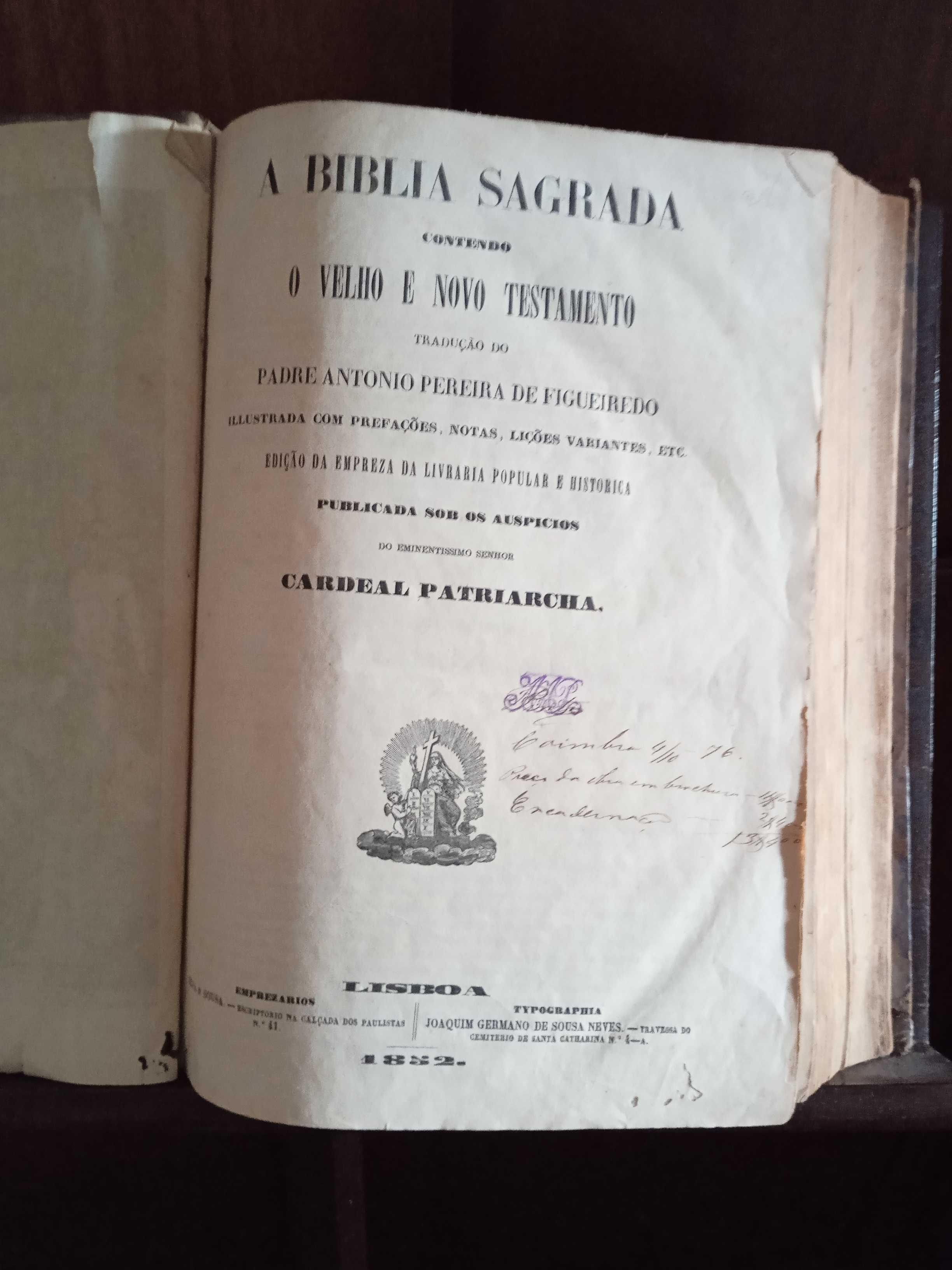 Bíblia sagrada  velho e novo testamento de  1832( (relíquia)
