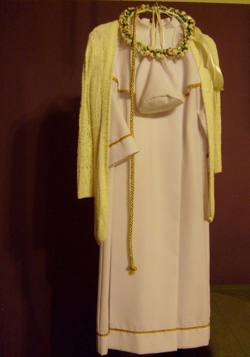 Alba komunijna dla dziewczynki wianek sweterek torebka buty