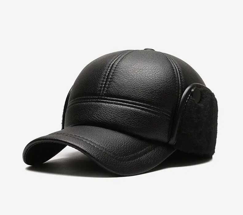 Czapka Męska Wiatroszczelna Skórzana ..