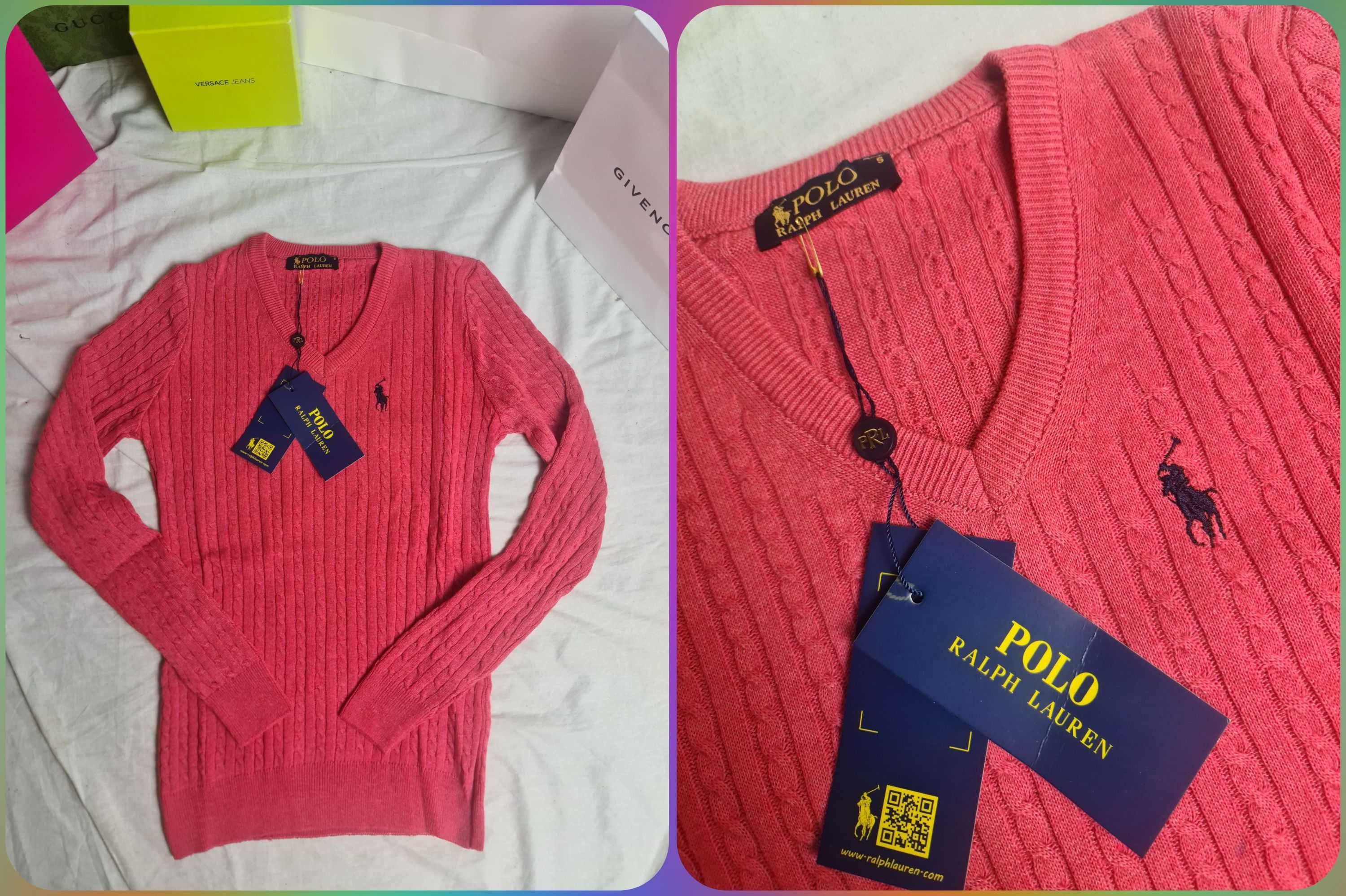 Sweter damski w serek ralph lauren kolory hit