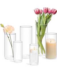 Zestaw 6 cylindrycznych wazonów że szkła 
Zestaw 6 wazonów z przezrocz
