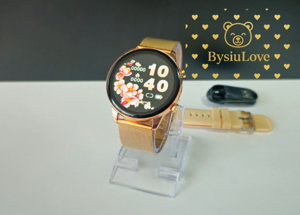 Elegancki i Stylowy Zegarek Damski Złota Bransoletka Smartwatch