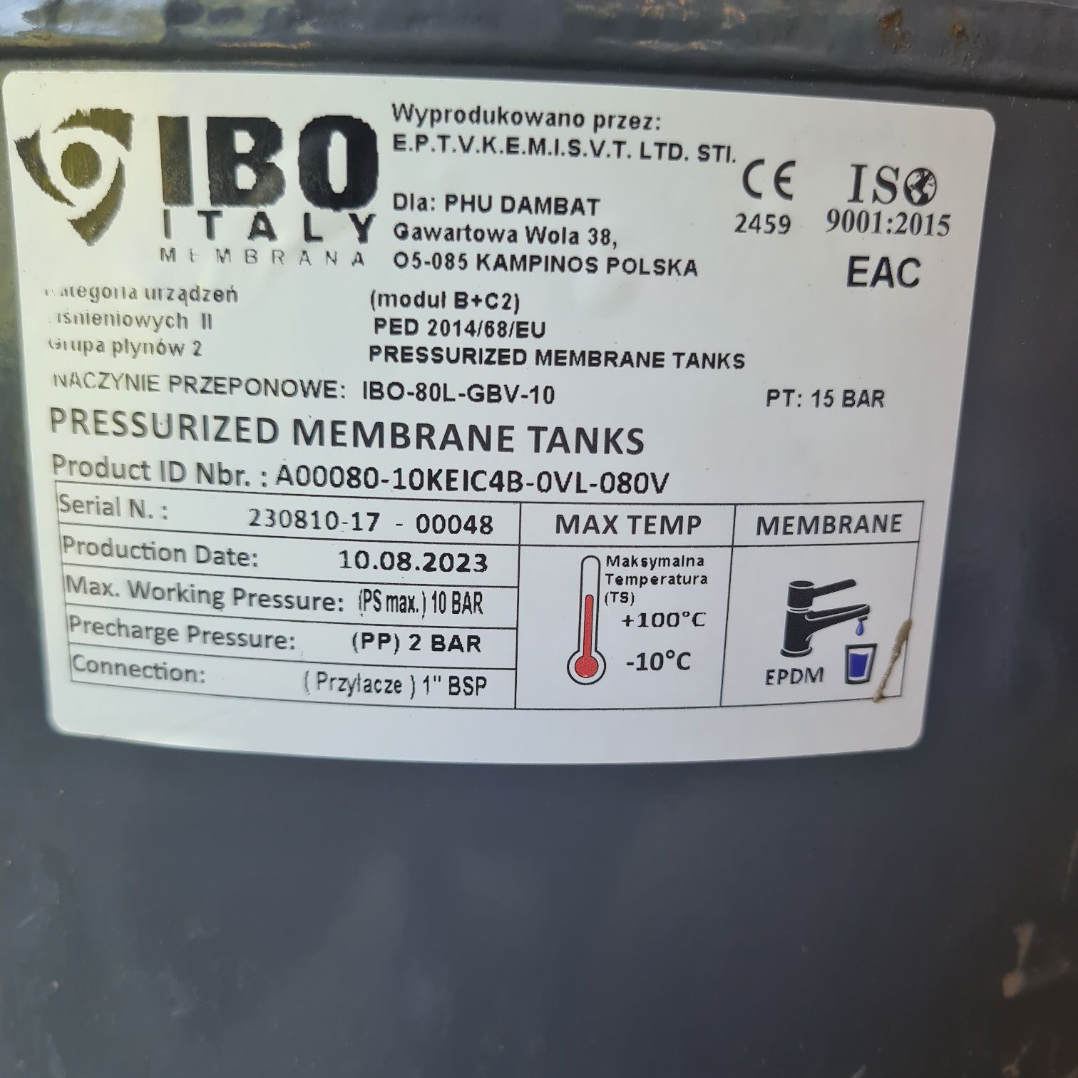 Zbiornik przeponowy pionowy ibo italy 80l